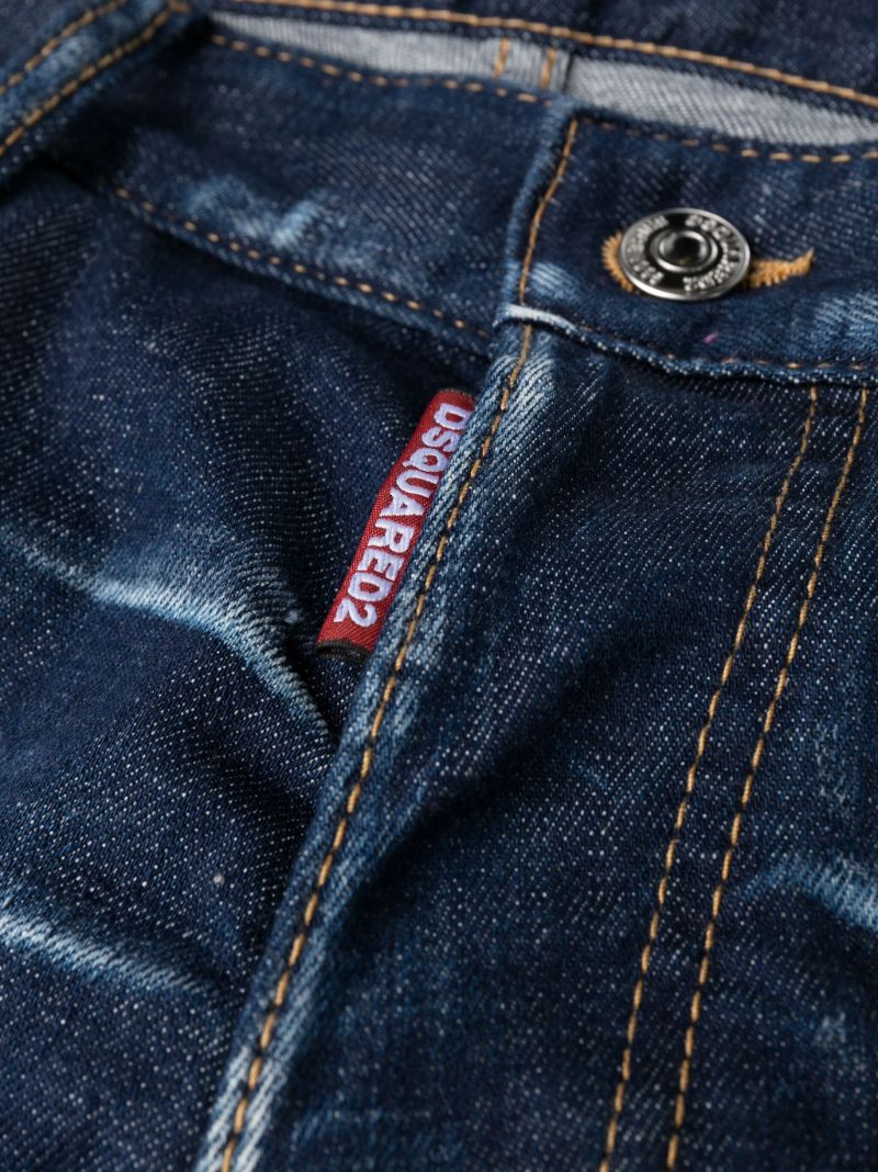 Blue Whiskering Slim-cut Jeans