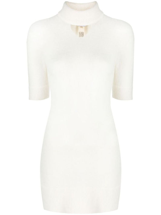 White Cut-out Knitted Mini Dress