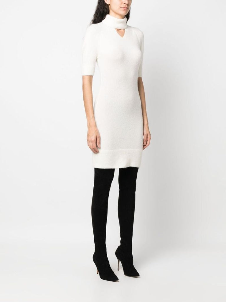 White Cut-out Knitted Mini Dress