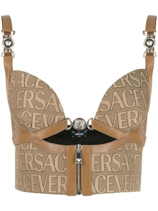Brown Logo Jacquard Bustier Top