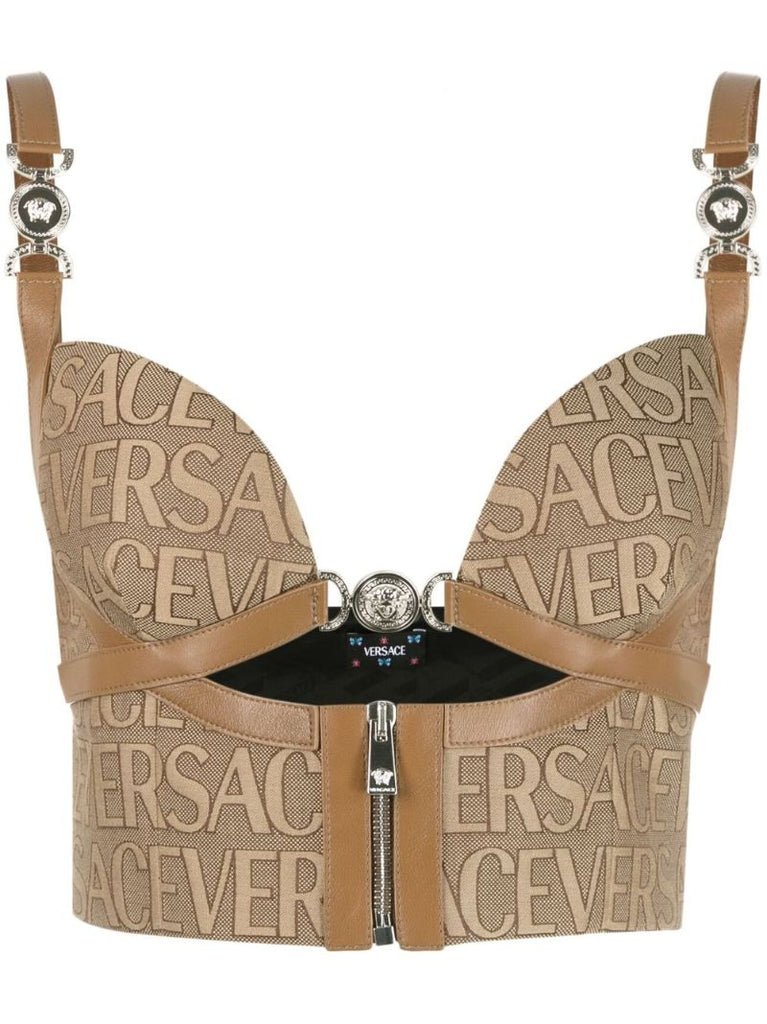 Brown Logo Jacquard Bustier Top