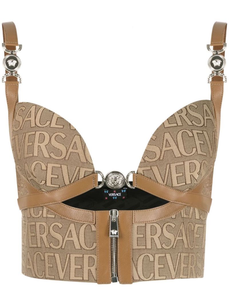 Brown Logo Jacquard Bustier Top