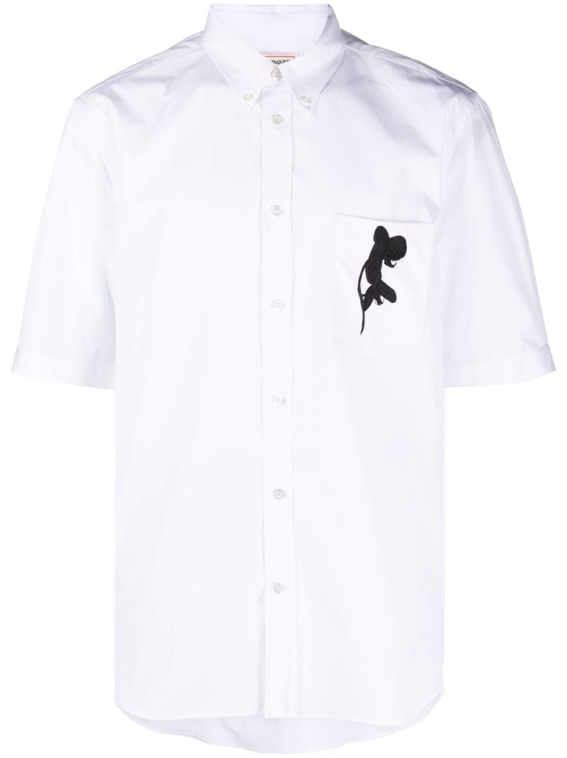 White Orchid-embroidered Cotton Shirt