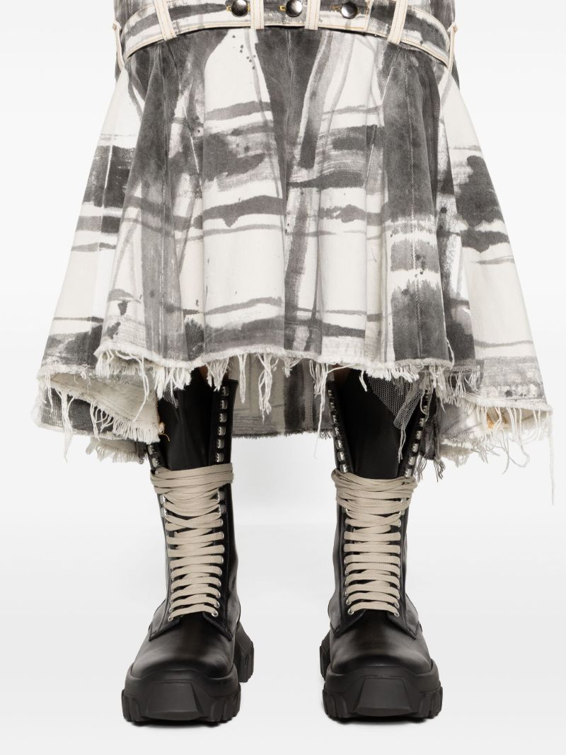 White Check-print Denim Maxi Skirt