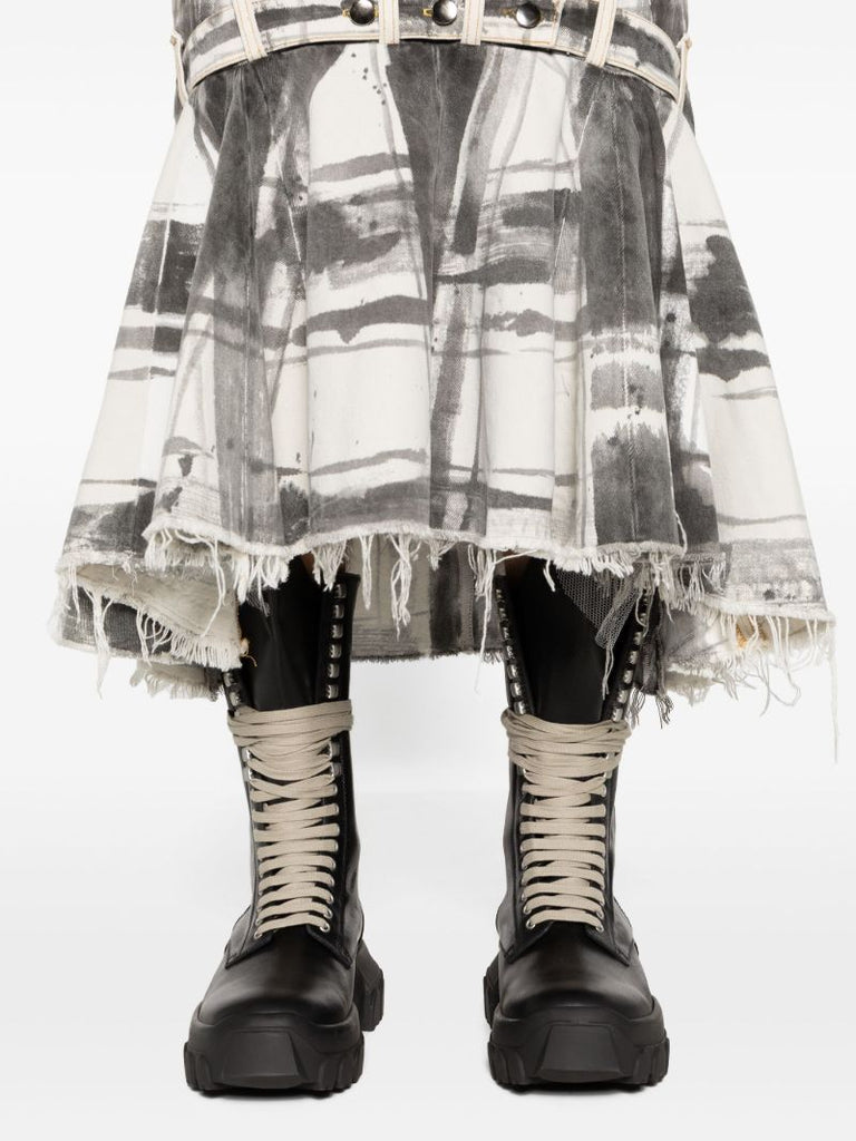 White Check-print Denim Maxi Skirt