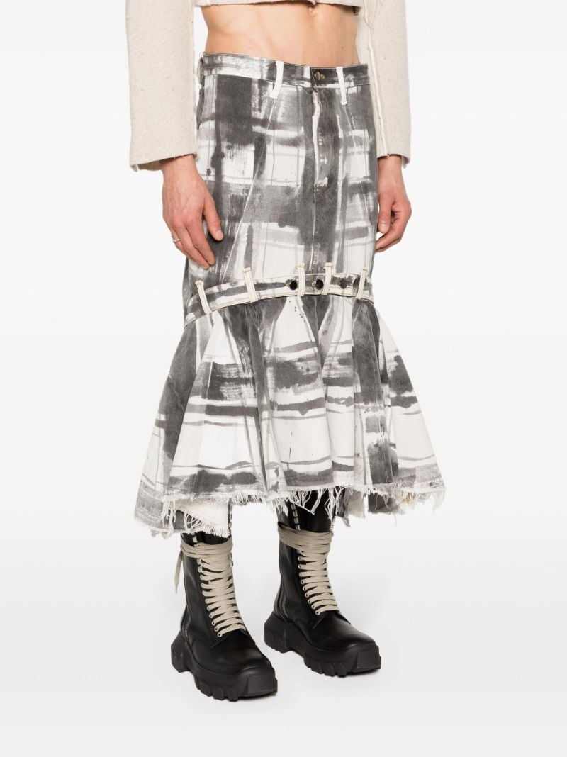 White Check-print Denim Maxi Skirt