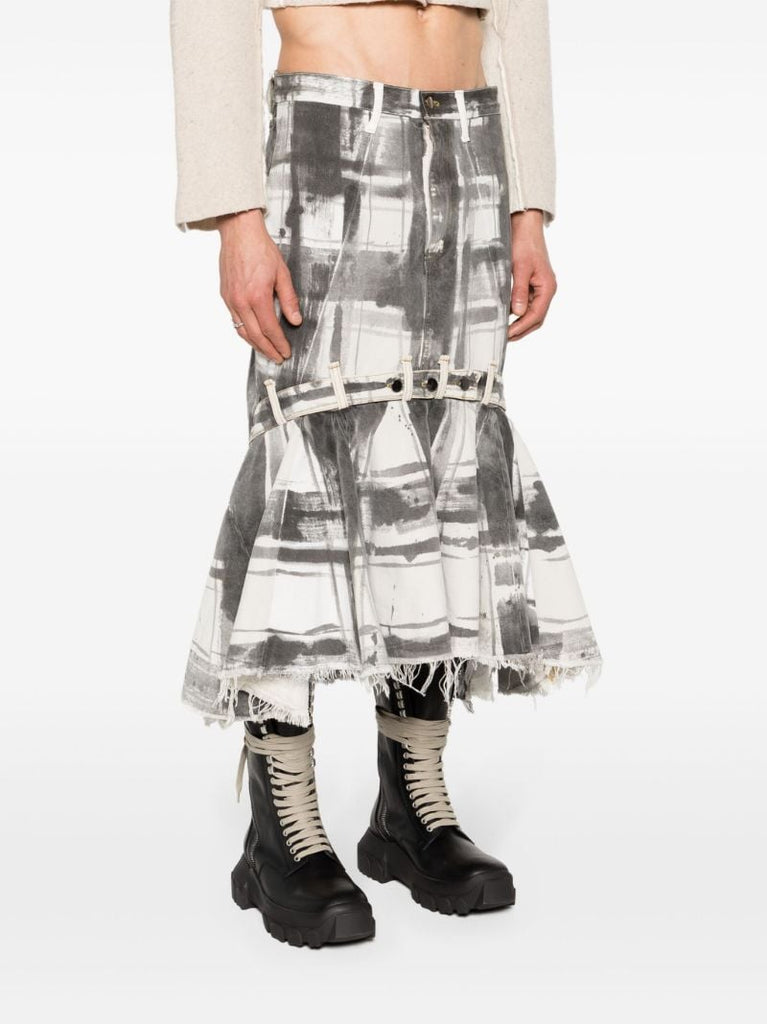 White Check-print Denim Maxi Skirt