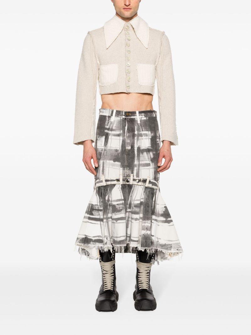 White Check-print Denim Maxi Skirt