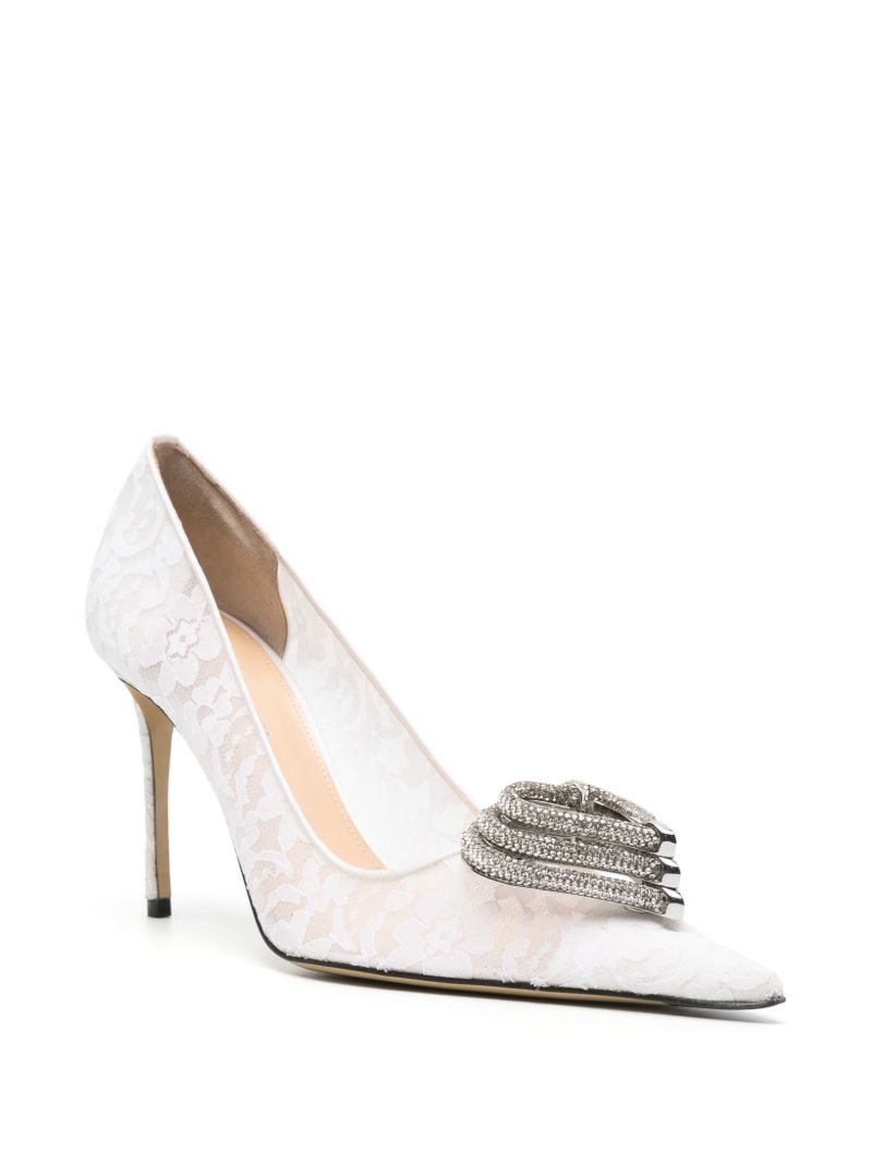 White 100 Triple Heart Lace Pumps