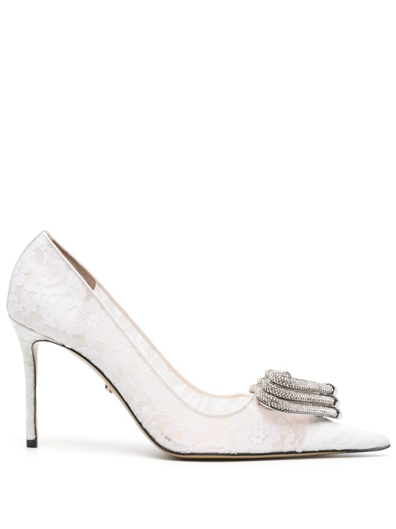 White 100 Triple Heart Lace Pumps