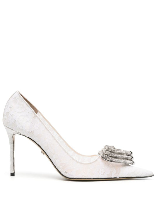 White 100 Triple Heart Lace Pumps