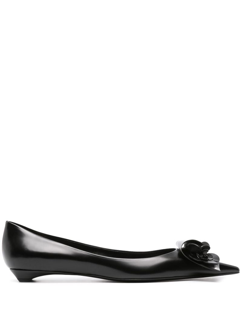 Black Floral-appliquÃ_x0083_Â© Leather Pumps