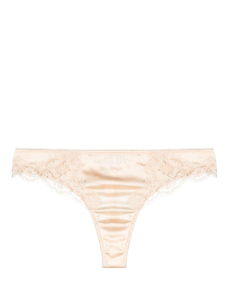 Pink Lace Detail Satin Thongs