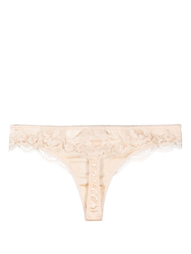 Pink Lace Detail Satin Thongs