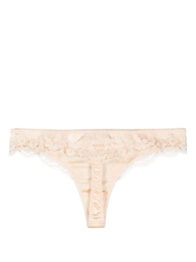 Pink Lace Detail Satin Thongs