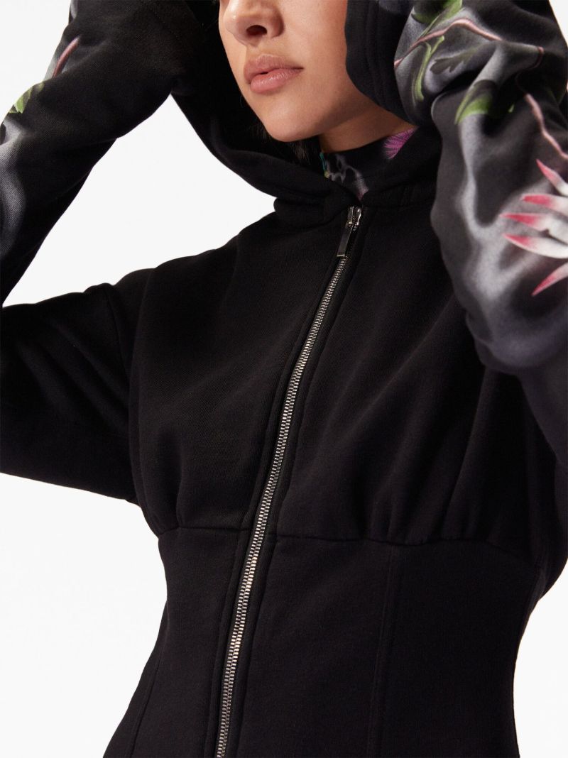 Black Floral-print Cotton Hoodie