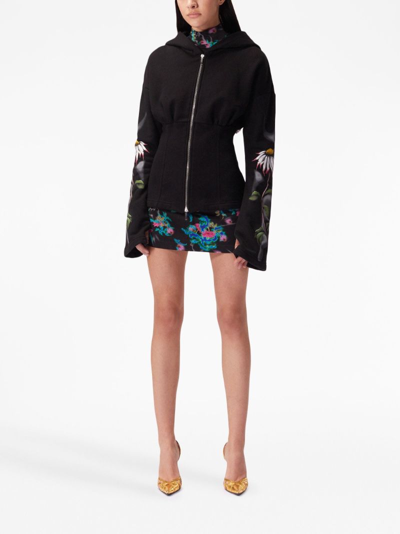 Black Floral-print Cotton Hoodie