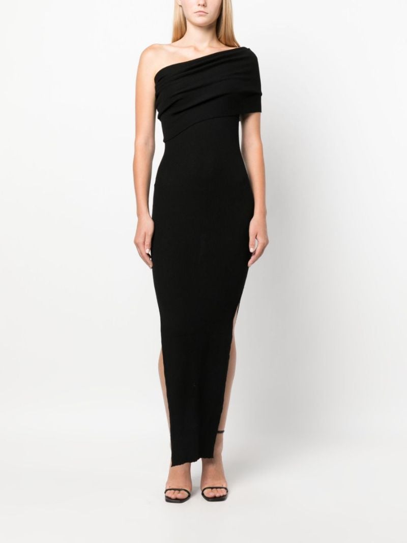 Black One-shoulder Ribbed-knit Dress