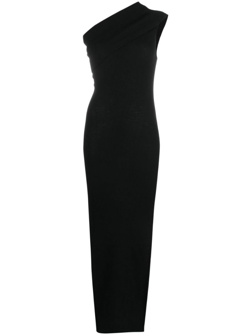 Black One-shoulder Ribbed-knit Dress