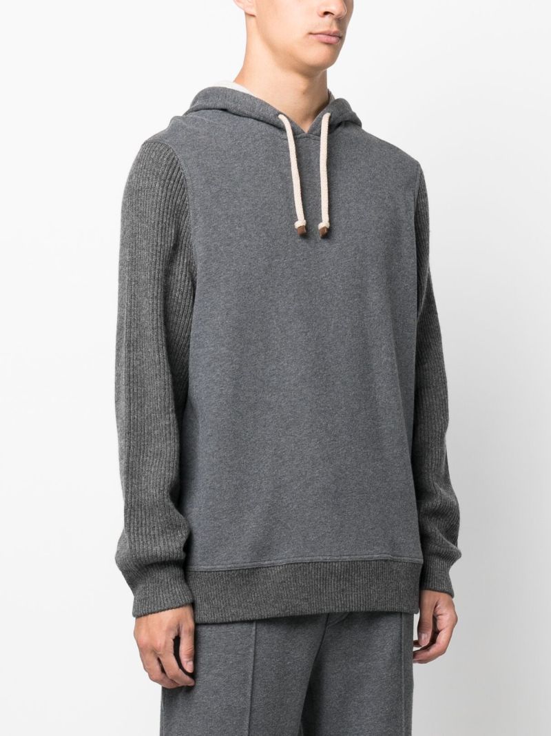 Grey Ribbed Wool-cashmere Blend Hoodie