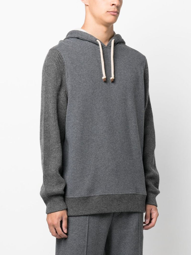 Grey Ribbed Wool-cashmere Blend Hoodie