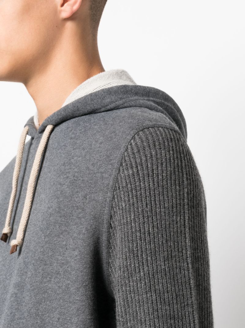 Grey Ribbed Wool-cashmere Blend Hoodie
