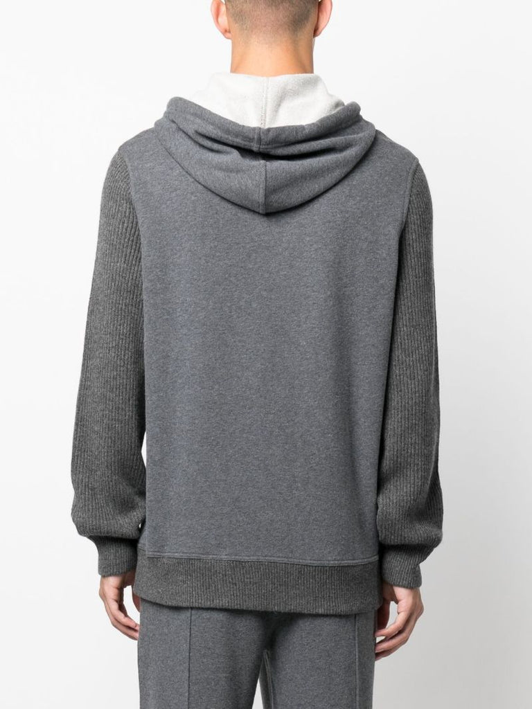 Grey Ribbed Wool-cashmere Blend Hoodie