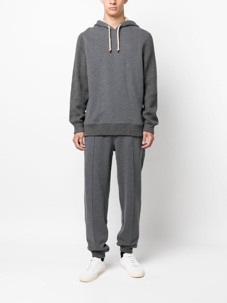 Grey Ribbed Wool-cashmere Blend Hoodie