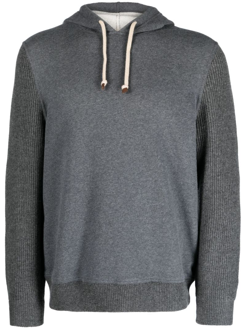 Grey Ribbed Wool-cashmere Blend Hoodie