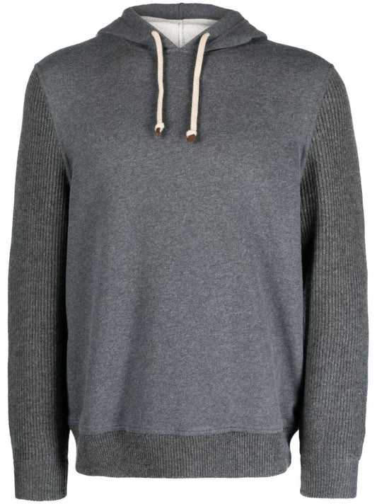 Grey Ribbed Wool-cashmere Blend Hoodie
