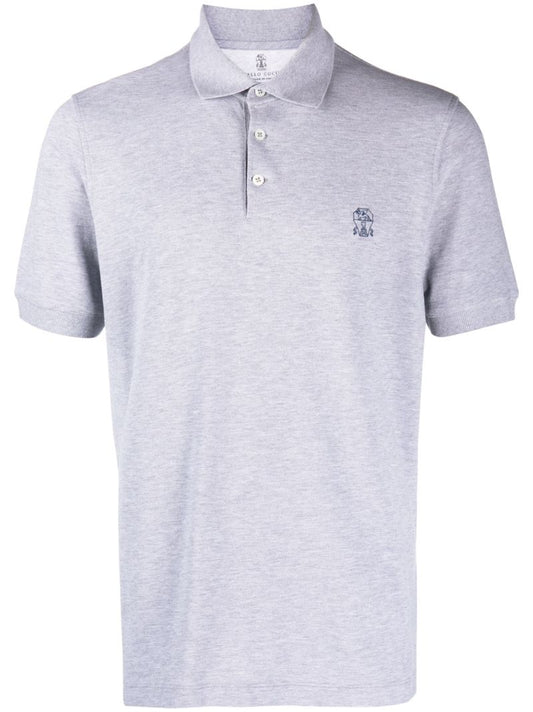Grey Logo Print Polo Shirt