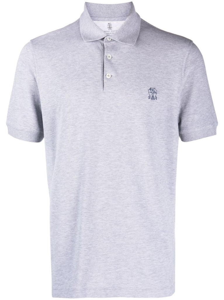 Grey Logo Print Polo Shirt