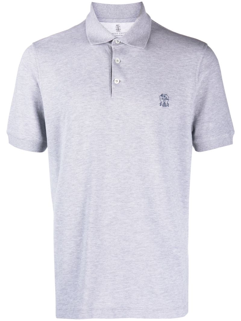 Grey Logo Print Polo Shirt
