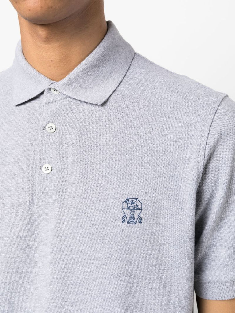 Grey Logo Print Polo Shirt