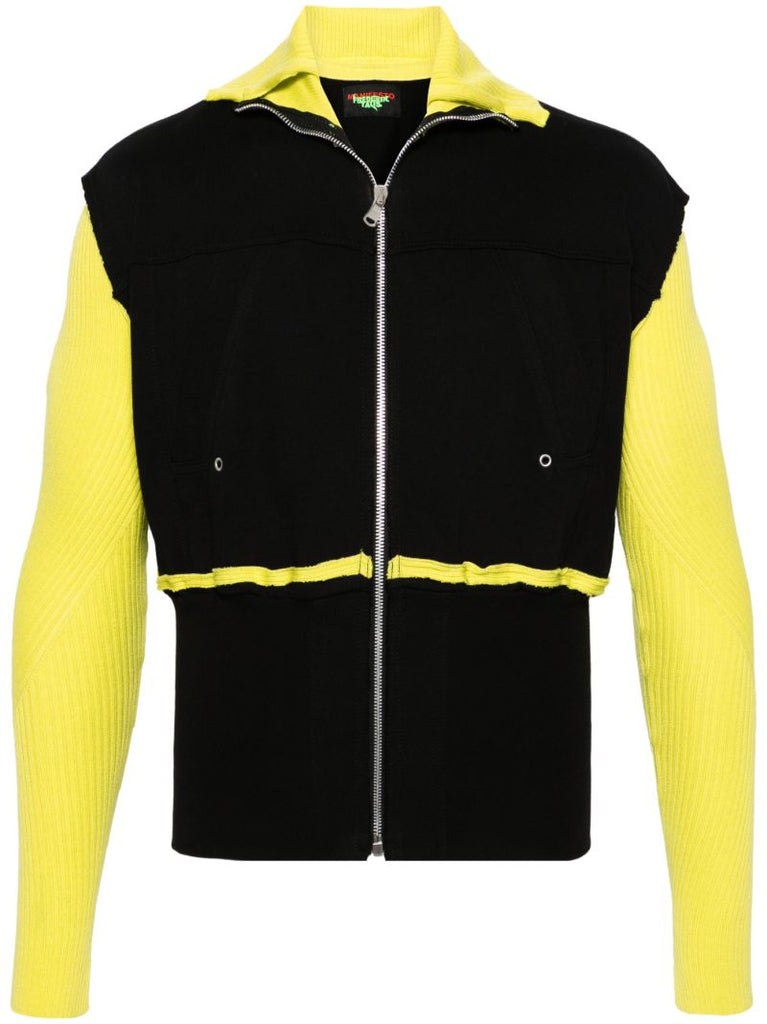 Black Panelled Zip-up Cardigan