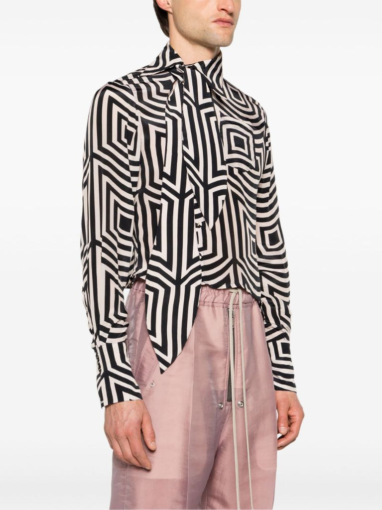 Black Geometric-print Satin Shirt