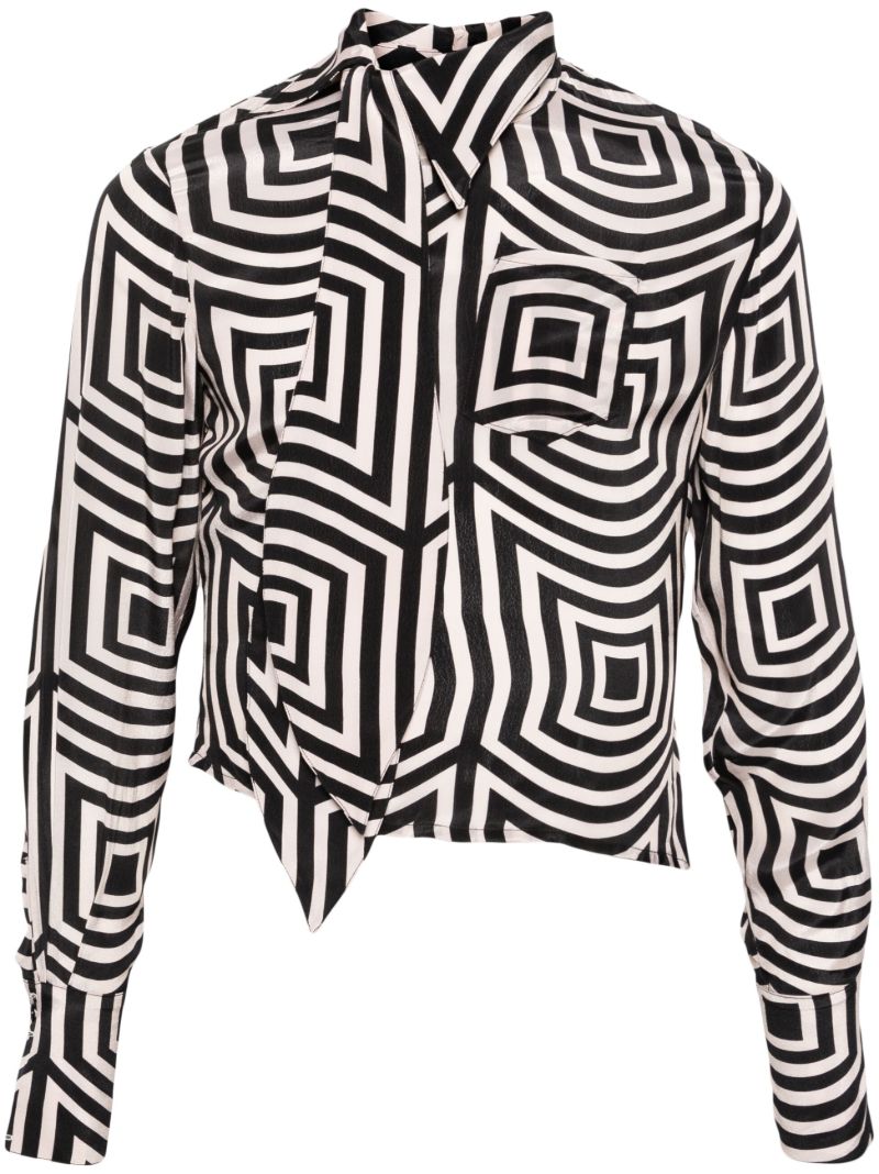 Black Geometric-print Satin Shirt