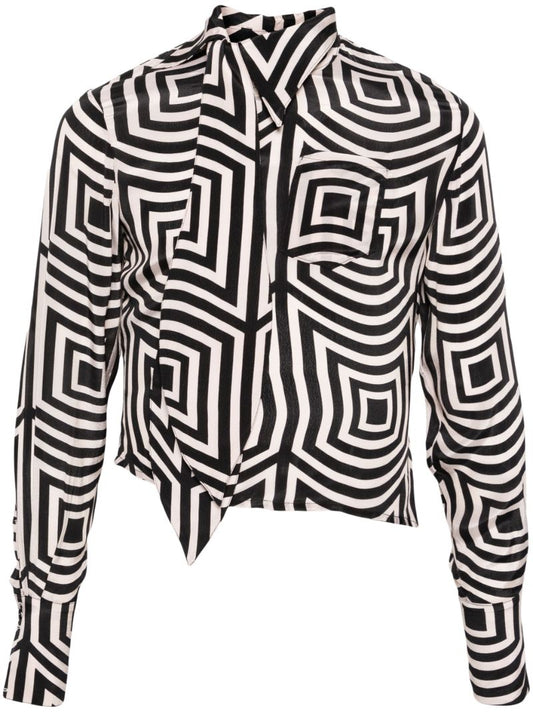 Black Geometric-print Satin Shirt