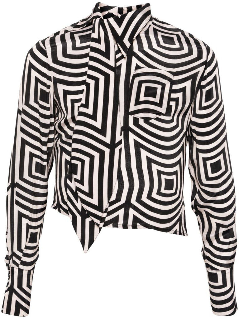 Black Geometric-print Satin Shirt