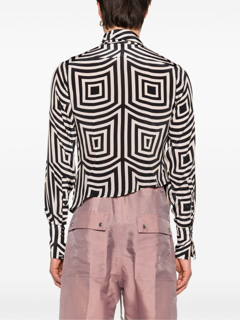 Black Geometric-print Satin Shirt