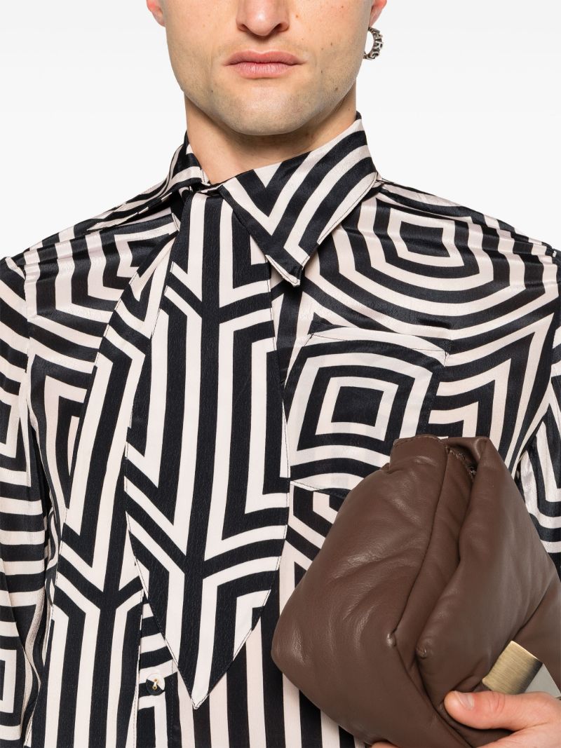 Black Geometric-print Satin Shirt
