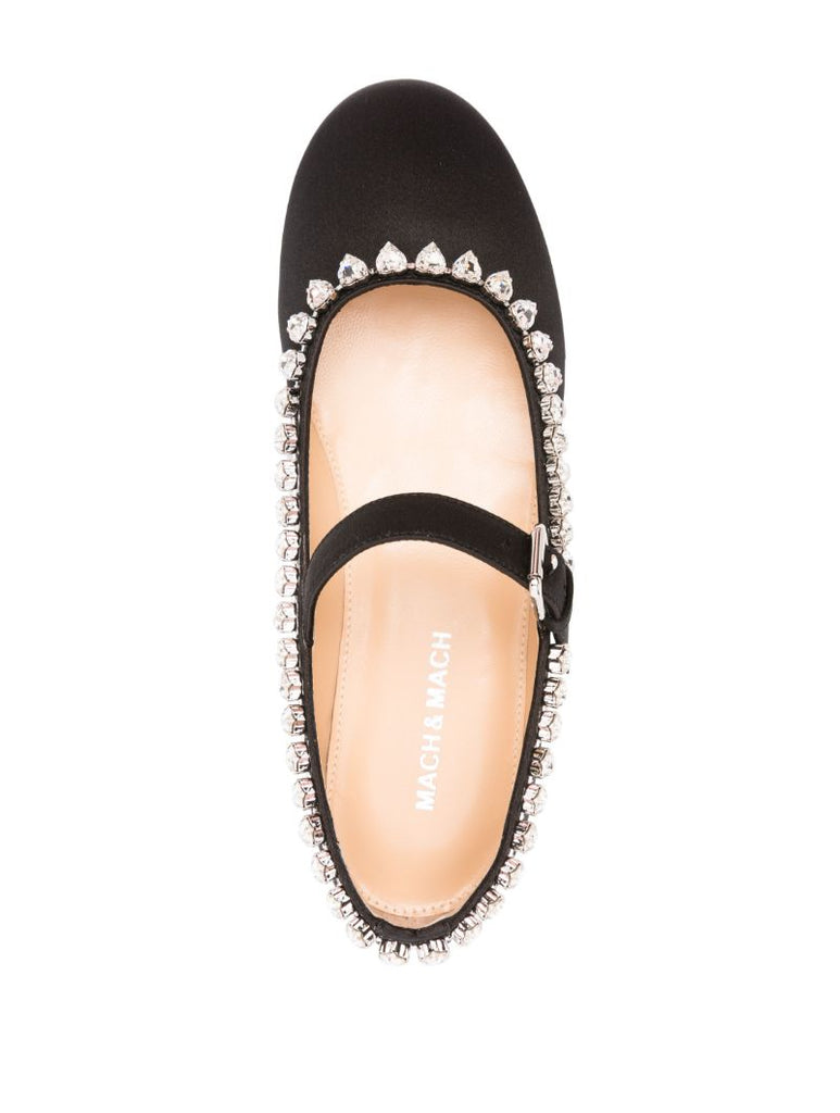 Black Audrey Heart-crystals Ballerina Shoes