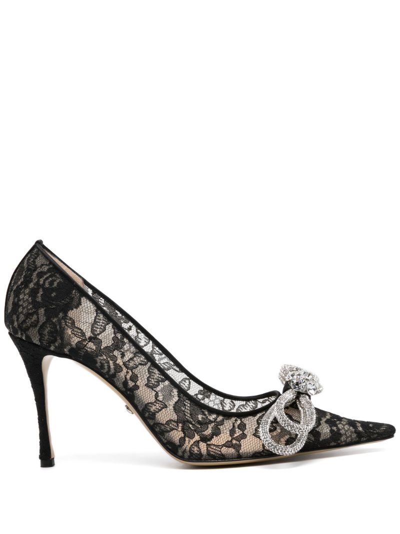 Black Double Bow Lace Pumps