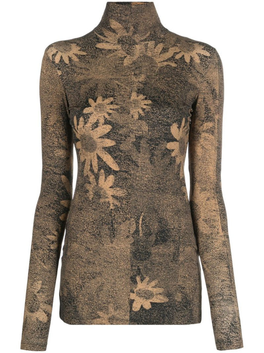 Brown Floral-print Top