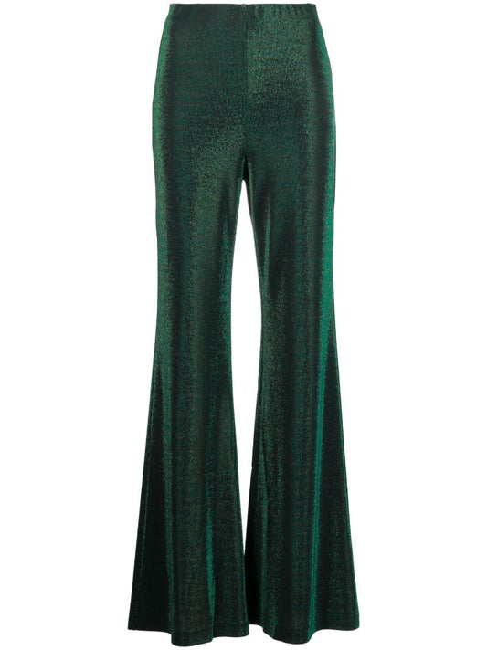 Green Metallic Flared Trousers