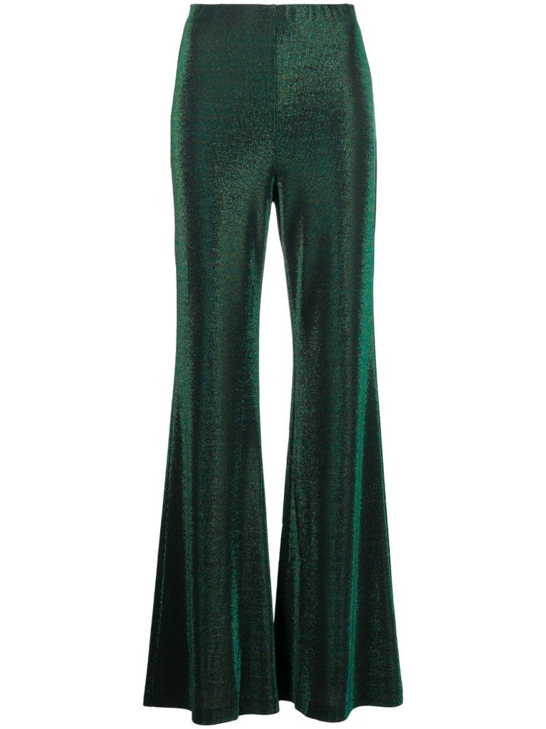 Green Metallic Flared Trousers