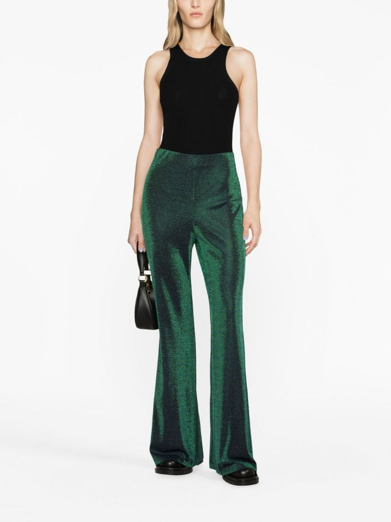 Green Metallic Flared Trousers