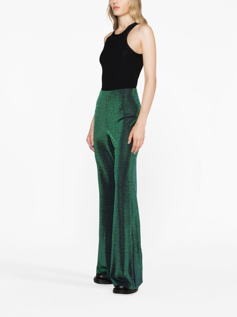 Green Metallic Flared Trousers