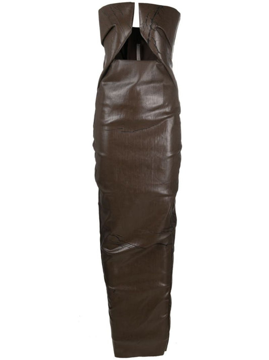 Brown Prong Cracked Denim Gown