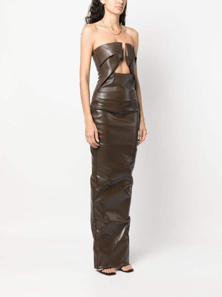 Brown Prong Cracked Denim Gown